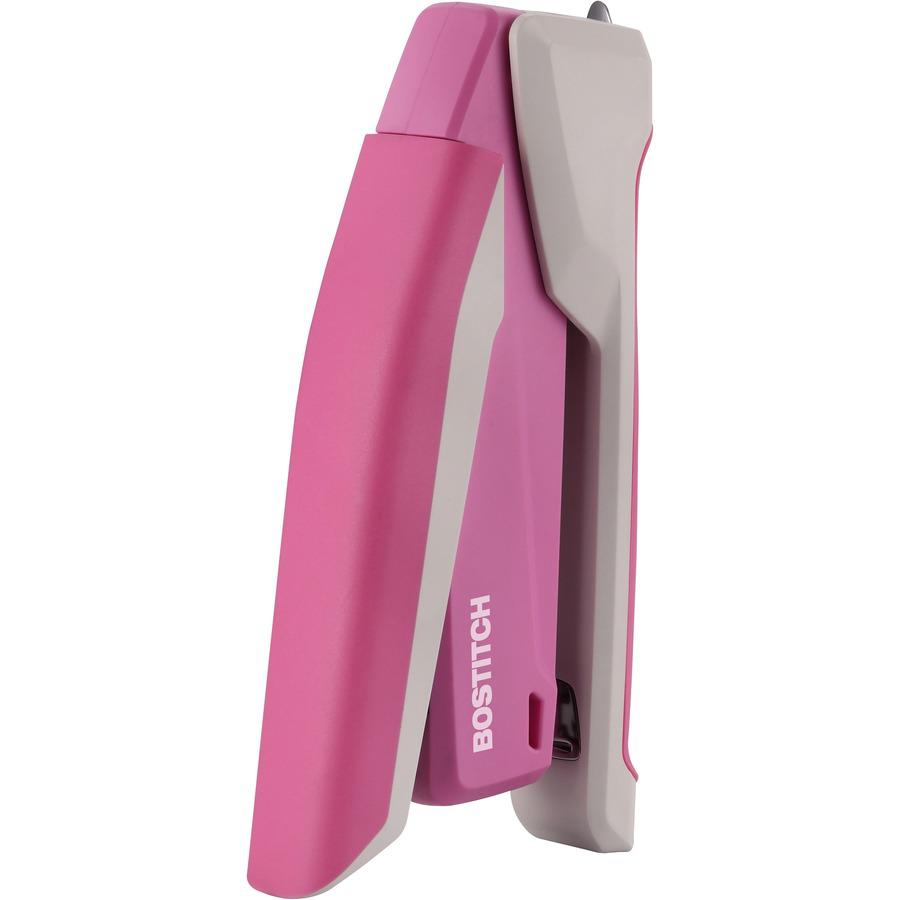 Bostitch InCourage Spring-Powered Antimicrobial Desktop Stapler - 20 of 20lb Paper Sheets Capacity - 210 Staple Capacity - Full Strip - 1 Each - Pink, White. Picture 10