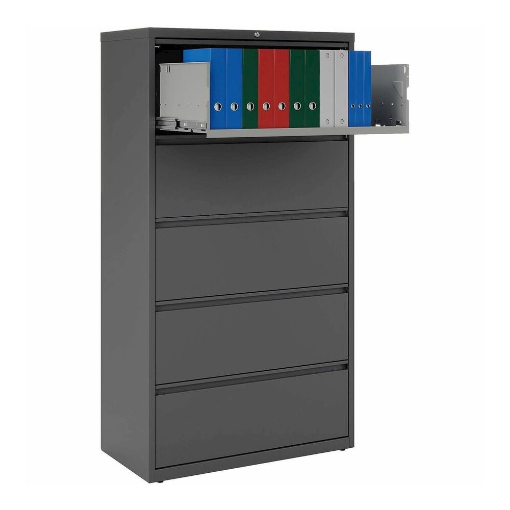 Lorell Fortress Series Lateral File - 36" Width x 18.6" Depth x 67.7" Height - 5 x Drawer(s) - Legal, Letter, A4 - Lateral - Rust Proof, Leveling Glide, Interlocking - Charcoal - Baked Enamel - Steel . Picture 14