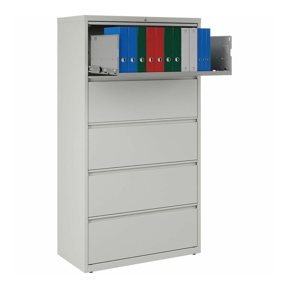Lorell Fortress Series Lateral File - 36" Width x 18.6" Depth x 67.7" Height - 5 x Drawer(s) for File - Legal, Letter, A4 - Lateral - Rust Proof, Leveling Glide, Interlocking, Ball-bearing Suspension,. Picture 14