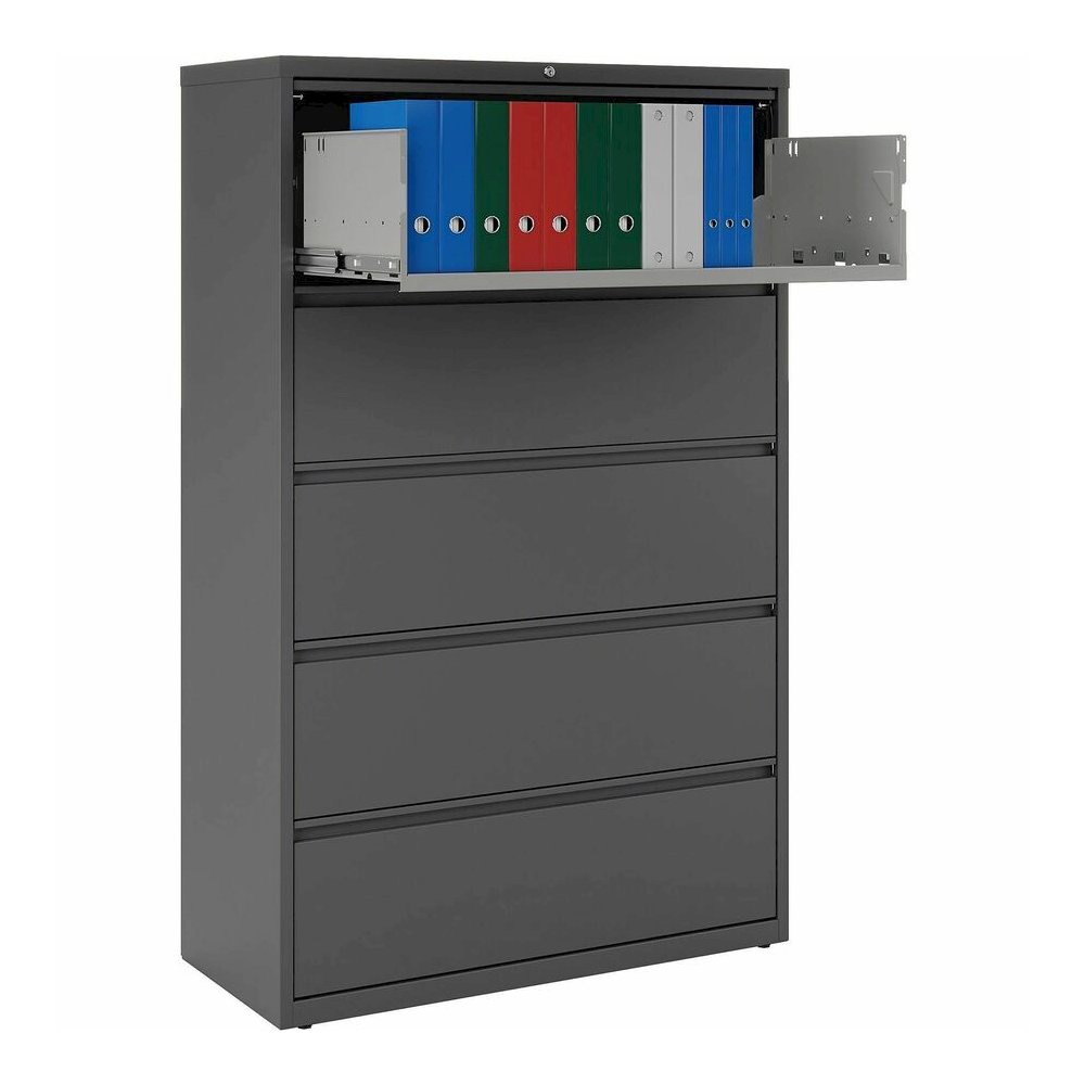 Lorell Fortress Series Lateral File - 42" Width x 18.6" Depth x 67.7" Height - 5 x Drawer(s) - Legal, Letter, A4 - Lateral - Rust Proof, Leveling Glide, Interlocking - Charcoal - Steel - Recycled. Picture 14