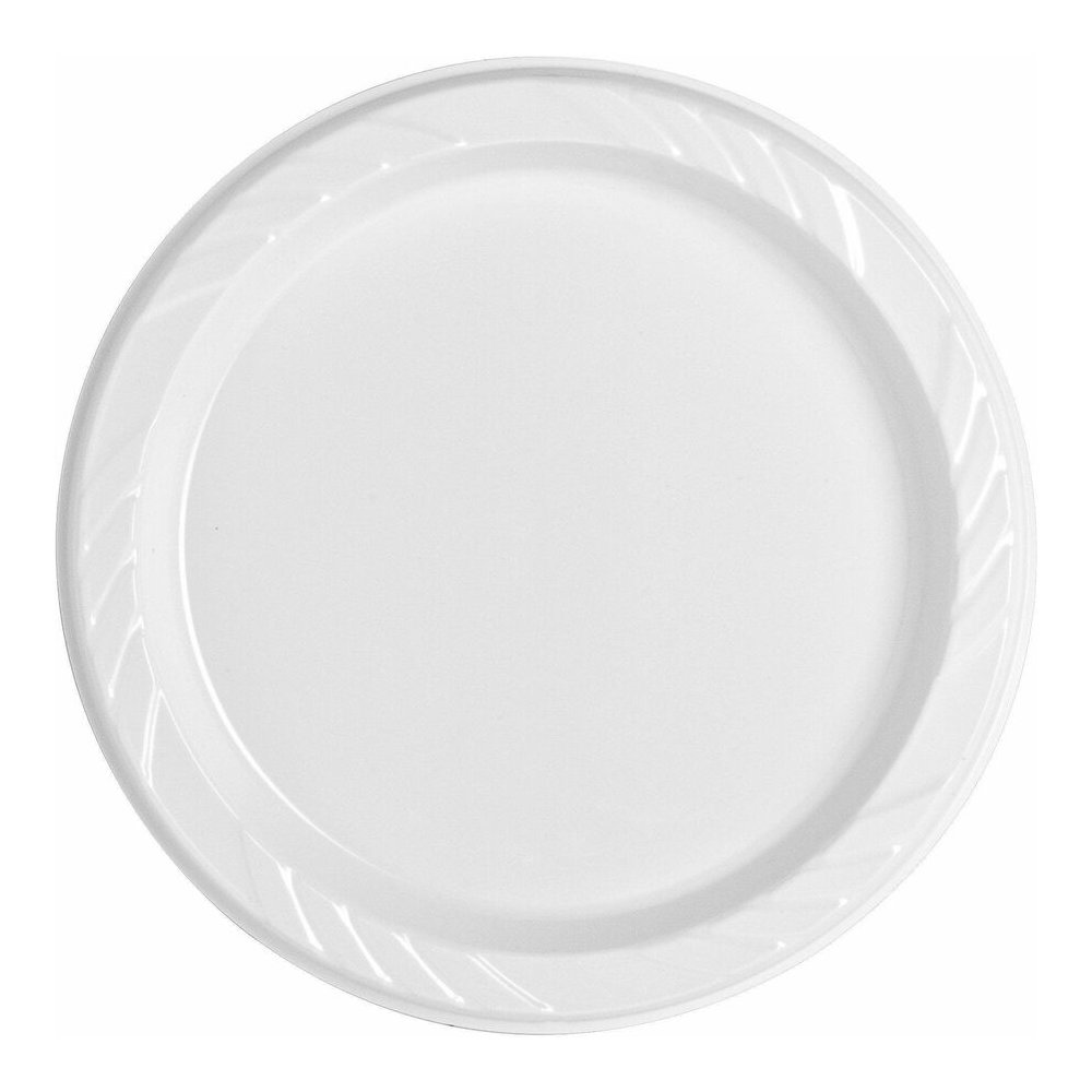 Genuine Joe 9" Reusable Plastic Plates - Serving - Disposable - 9" Diameter - White - Plastic Body - 125 / Pack. Picture 4