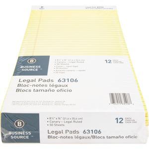 Business Source Legal Pads - 50 Sheets - 0.34" Ruled - 16 lb Basis Weight - Legal - 8 1/2" x 14" - Canary Paper - Micro Perforated, Easy Tear, Sturdy Back - 1 Dozen. Picture 7