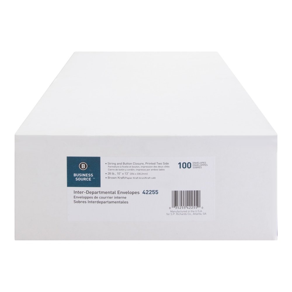Business Source 2-sided Inter-Department Envelopes - Inter-department - 10" Width x 13" Length - 28 lb - String/Button - Kraft - Kraft - 100 / Box. Picture 11