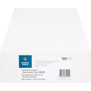 Business Source Self Sealing Catalog Envelope - Catalog - 9" Width x 12" Length - 28 lb - Peel & Seal - White - Wove - 100 / Box. Picture 9