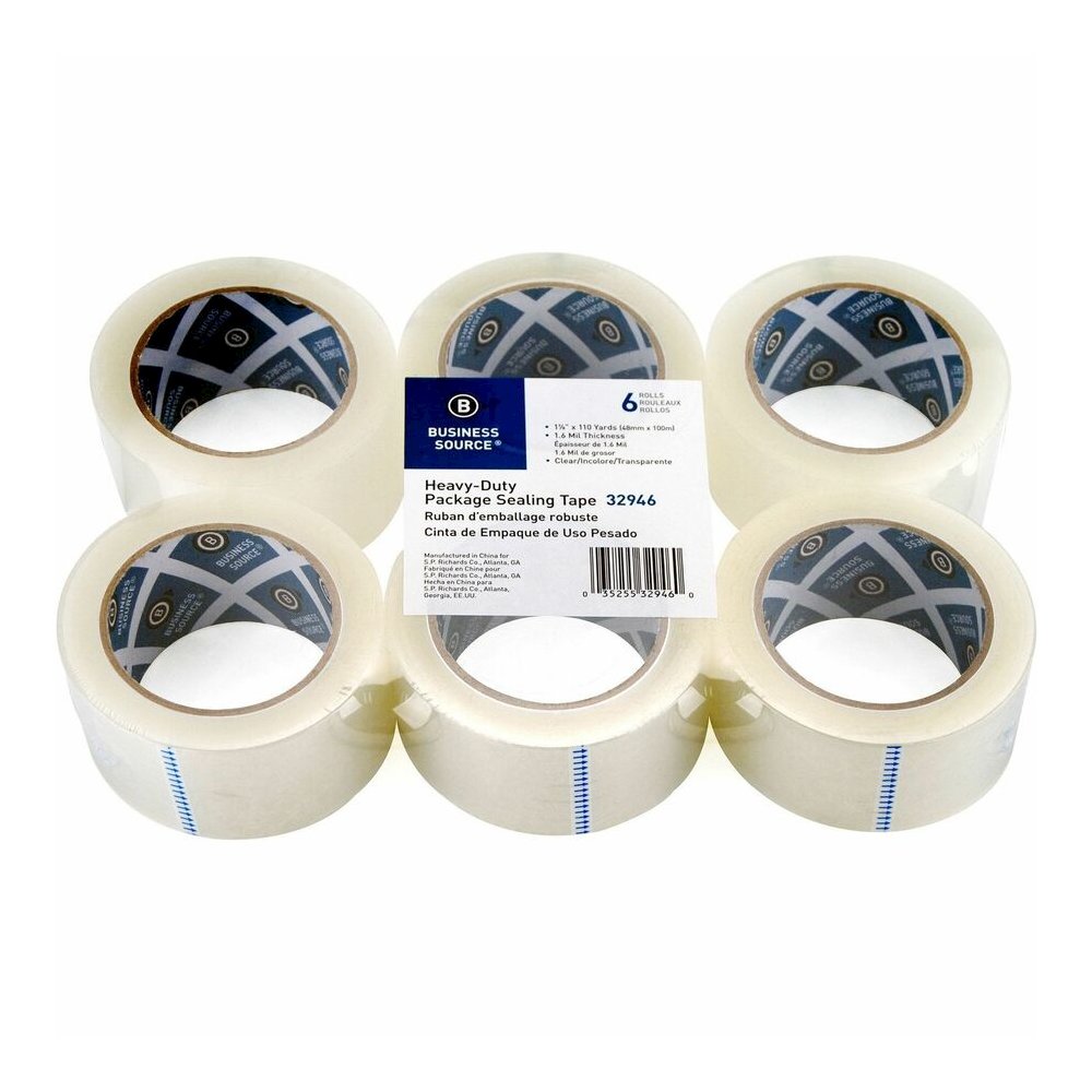 Business Source Heavy-duty Packaging/Sealing Tape - 110 yd Length x 1.88" Width - 3" Core - Clear - 1.60 mil - Breakage Resistance - For Bonding, Packing - 6 / Pack. Picture 9