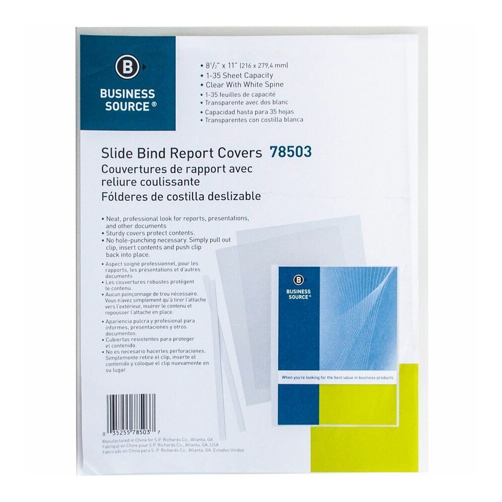 Business Source Report Cover - 1/8" Folder Capacity - 8 1/8" x 11" - Polypropylene - White - 50 / Box. Picture 7