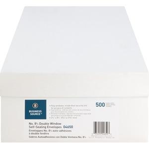 Business Source Double Window No. 8-5/8 Check Envelopes - Double Window - #8 5/8 - 8 5/8" Width x 3 5/8" Length - 24 lb - Self-sealing - White - 500 / Box. Picture 7