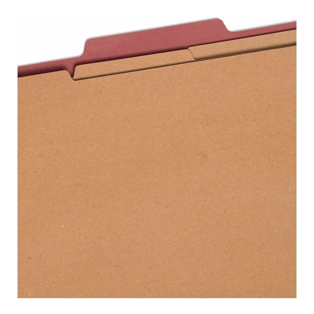 Smead 2/5 Tab Cut Legal Recycled Classification Folder - 8 1/2" x 14" - 3" Expansion - 2 x 2K Fastener - Top Tab Location - Right of Center Tab Position - 3 Divider - 25 pt. - Pressboard - Red - Eco-f. Picture 6
