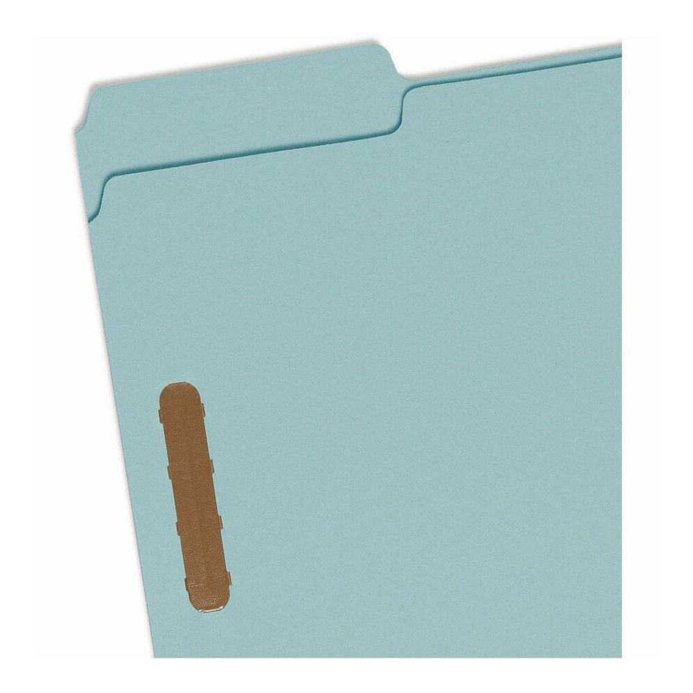 Smead 1/3 Tab Cut Letter Recycled Fastener Folder - 8 1/2" x 11" - 2" Expansion - 2 x 2K Fastener - Assorted Tab Position - 1 Plys - Pressboard - Blue - Eco-friendly, Heavy Duty, Dye-free - 100% Recyc. Picture 7