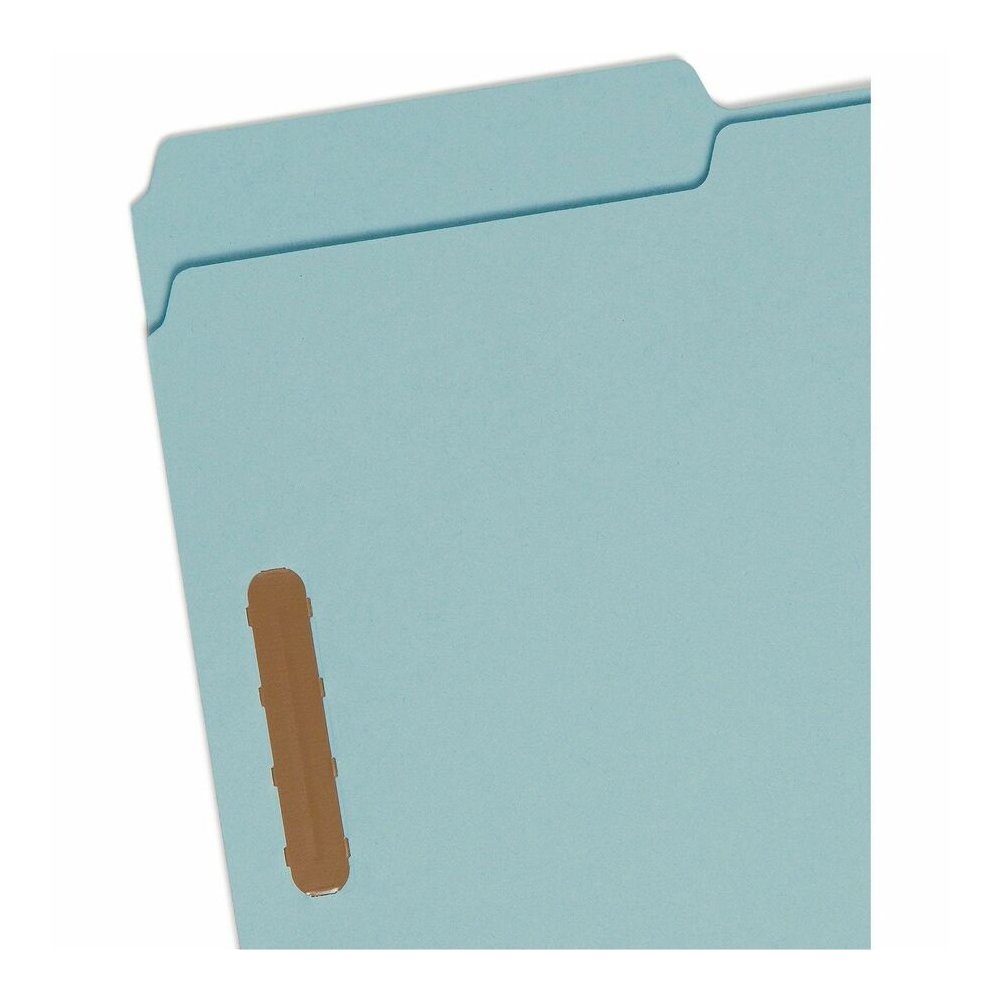 Smead 1/3 Tab Cut Legal Recycled Fastener Folder - 9 1/2" x 14 5/8" - 2" Expansion - 2 x 2K Fastener - Folder - Assorted Tab Position - 1 Plys - Pressboard - Blue - Eco-friendly, Heavy Duty, Dye-free . Picture 6