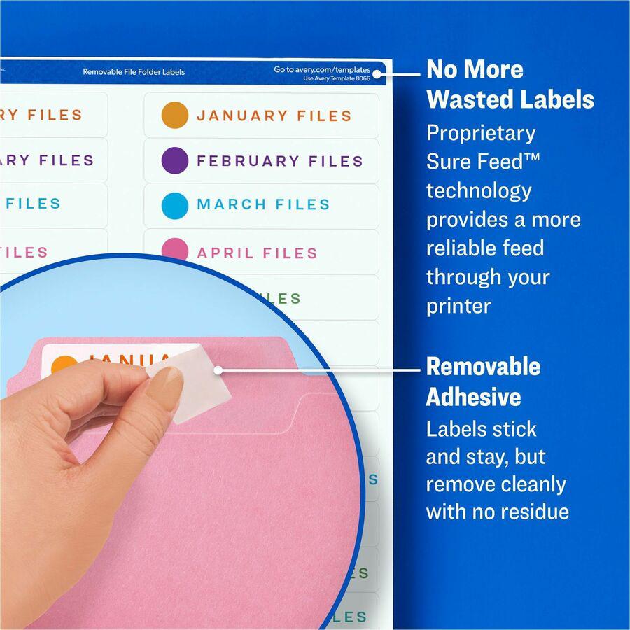 Avery&reg; Extra-large TrueBlock Filing Labels - Removable Adhesive - Rectangle - Laser, Inkjet - White - Paper - 18 / Sheet - 25 Total Sheets - 450 Total Label(s) - 450 / Pack. Picture 3