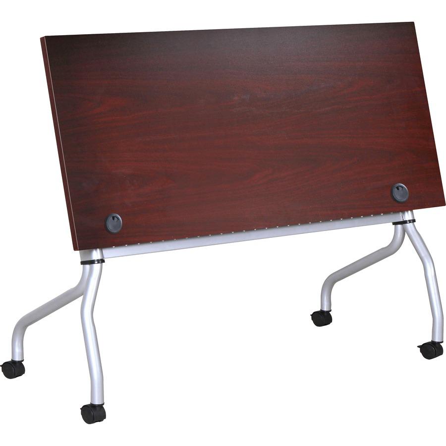 Lorell Flip Top Training Table - Rectangle Top - Four Leg Base - 4 Legs - 23.60" Table Top Width x 60" Table Top Depth - 29.50" Height x 59" Width x 23.63" Depth - Training - Assembly Required - Mahog. Picture 7