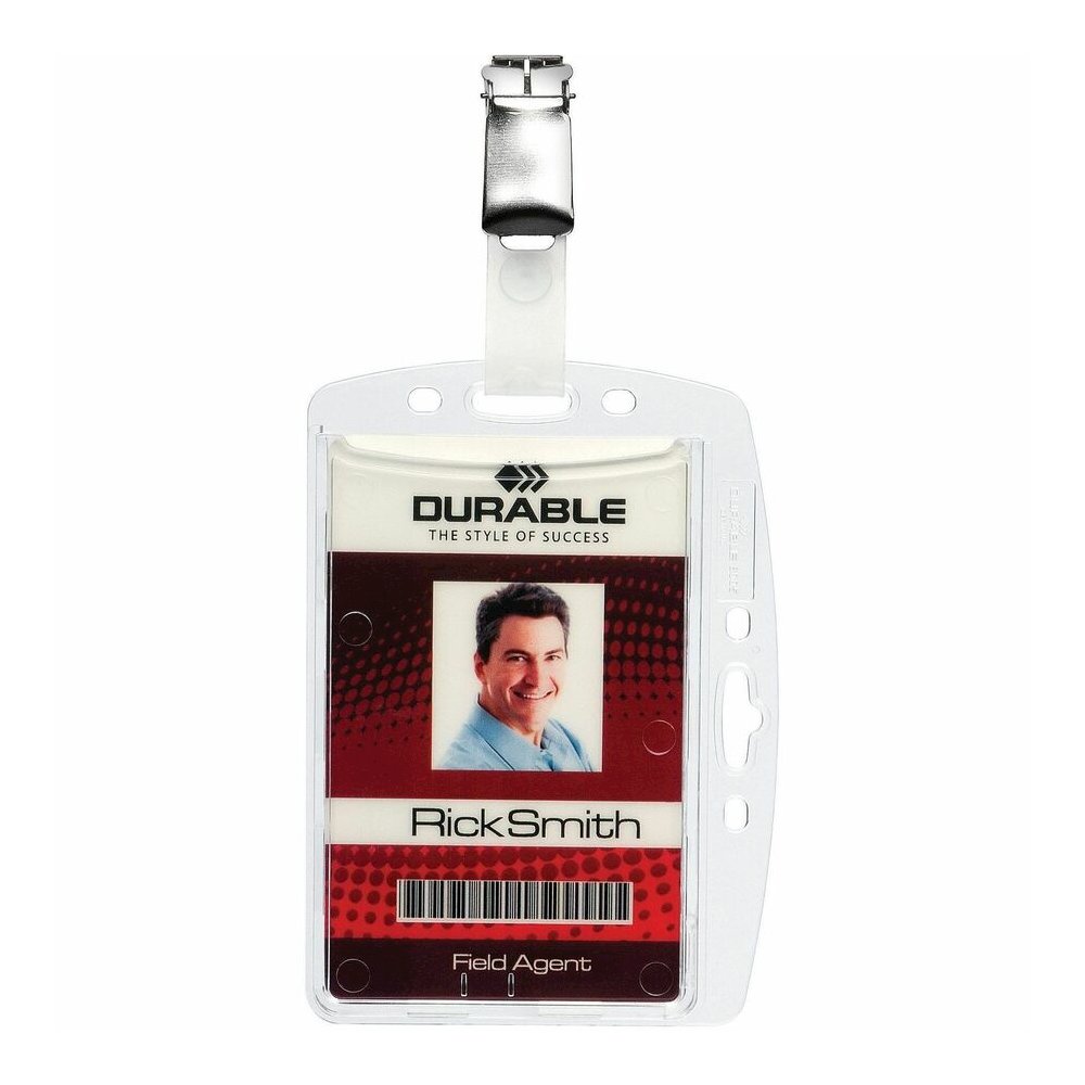 DURABLE Rotating Strap Clip ID Card Holder - Support 2.13" x 3.35" Media - 2.1" Height x 3.3" Width - Acrylic - Transparent - 25 / Box. Picture 8