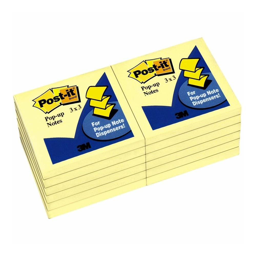 Post-it&reg; Pop-up Notes - 3" Flag/Note Width x 3" Flag/Note Length - Square - 100 Sheets per Pad - Unruled - Canary Yellow - Paper - Self-adhesive, Repositionable - 12 / Pack. Picture 7