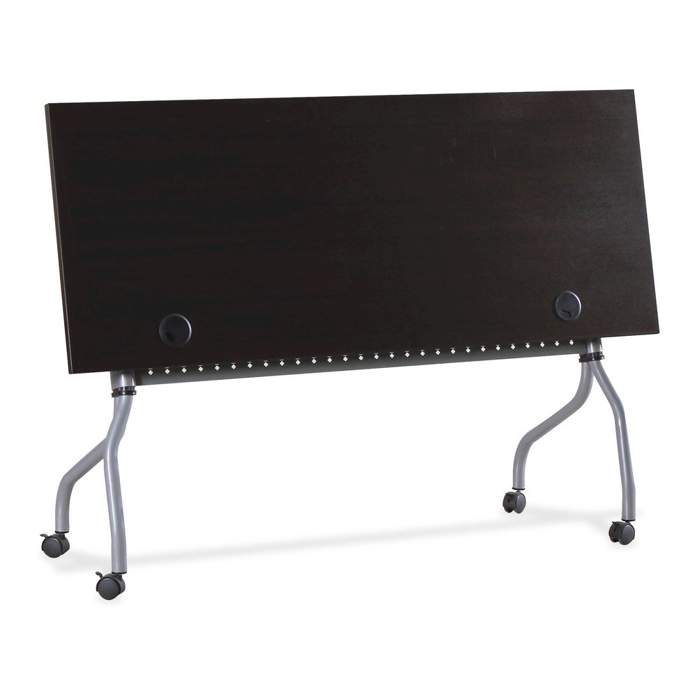 Lorell Flip Top Training Table - Rectangle Top - Four Leg Base - 4 Legs - 60" Table Top Width x 23.50" Table Top Depth - 29.50" Height x 59" Width x 23.63" Depth - Assembly Required - Espresso, Silver. Picture 9