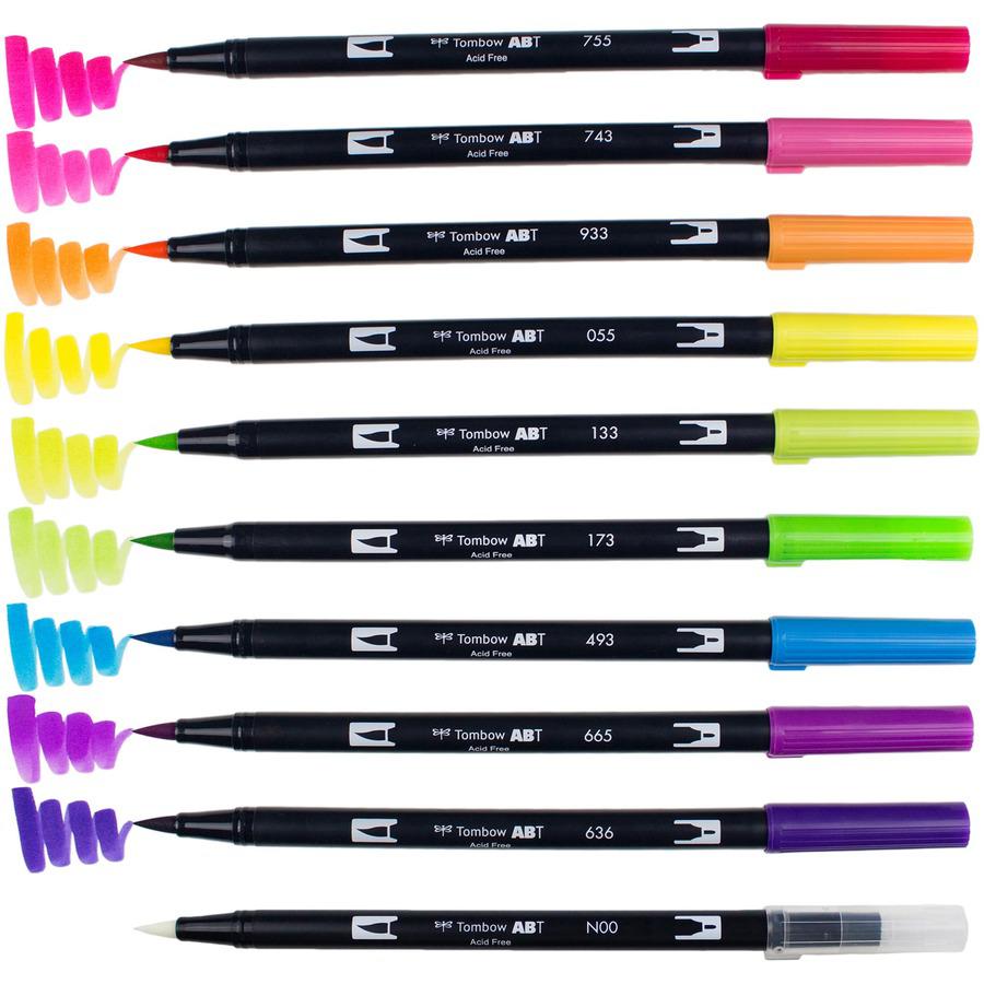 Tombow Dual Brush Pen Set - Hot Pink, Orange, Chartreuse, Willow Green, Purple, Rubine Red, Process Yellow, Reflex Blue, Imperial Purple Water Based Ink - Nylon Tip - 1 / Pack. Picture 11