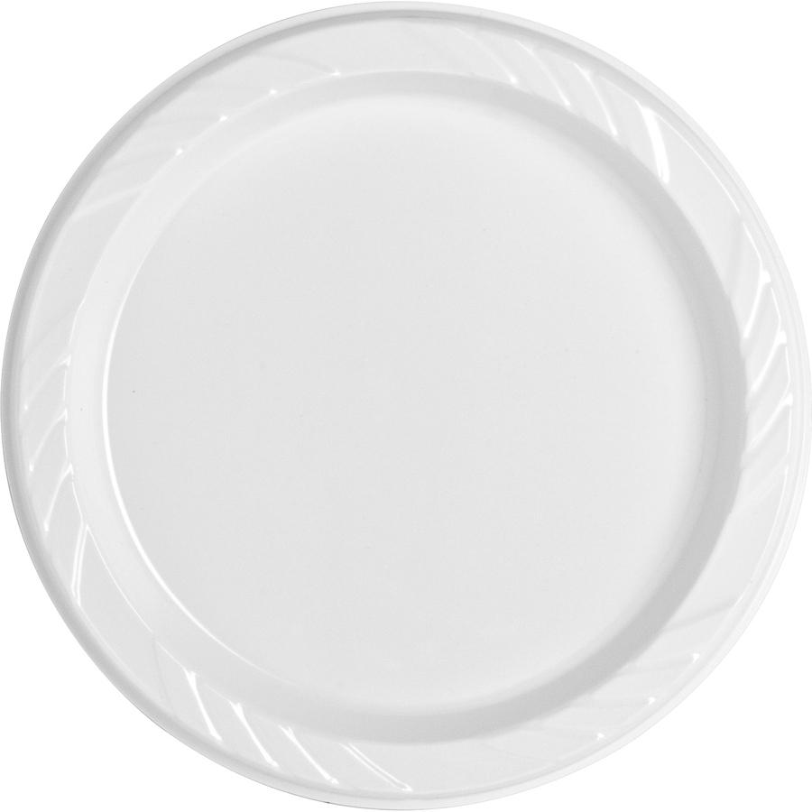 Genuine Joe 9" Reusable Plastic Plates - Serving - Disposable - 9" Diameter - White - Plastic Body - 125/Pack - 4 / Carton. Picture 9