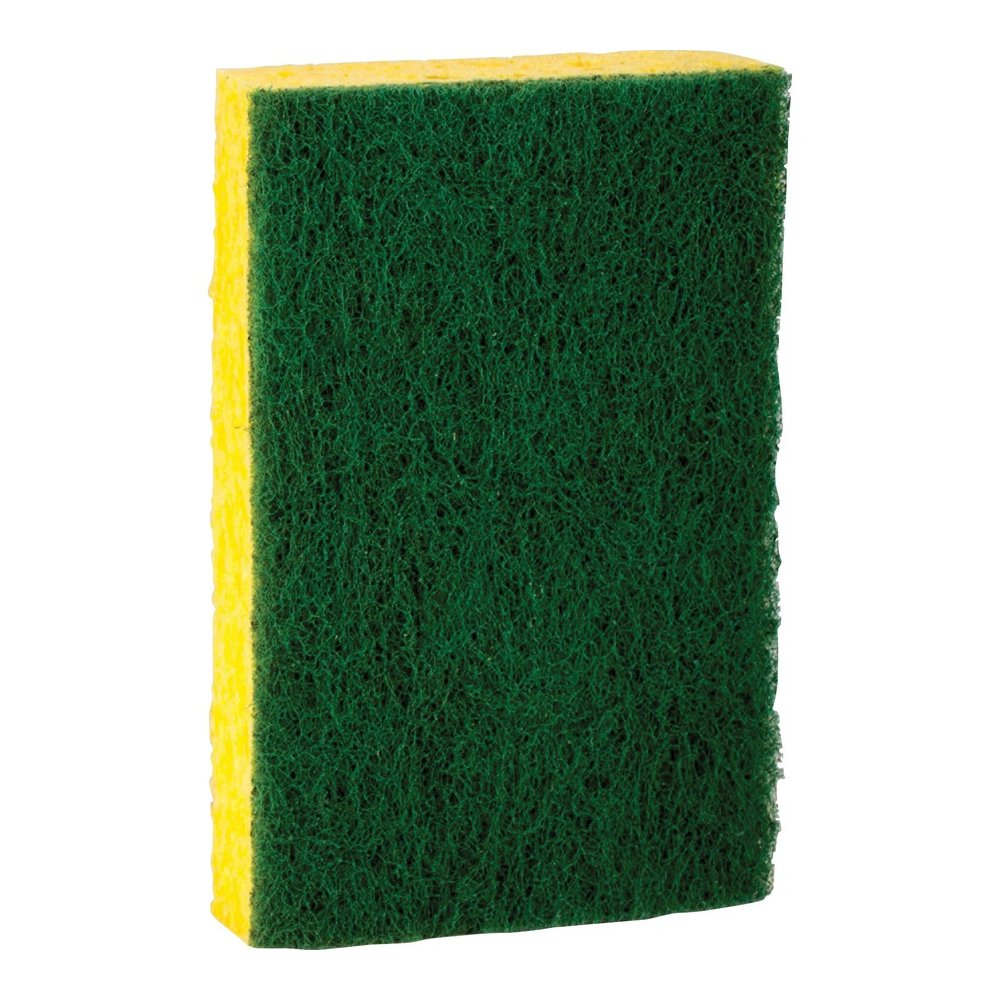 Scotch-Brite Heavy-Duty Scrub Sponges - 2.8" Height x 4.5" Width x 4.5" Length x 590 mil Thickness - 3/Pack - 8 / Carton - Yellow, Green. Picture 5