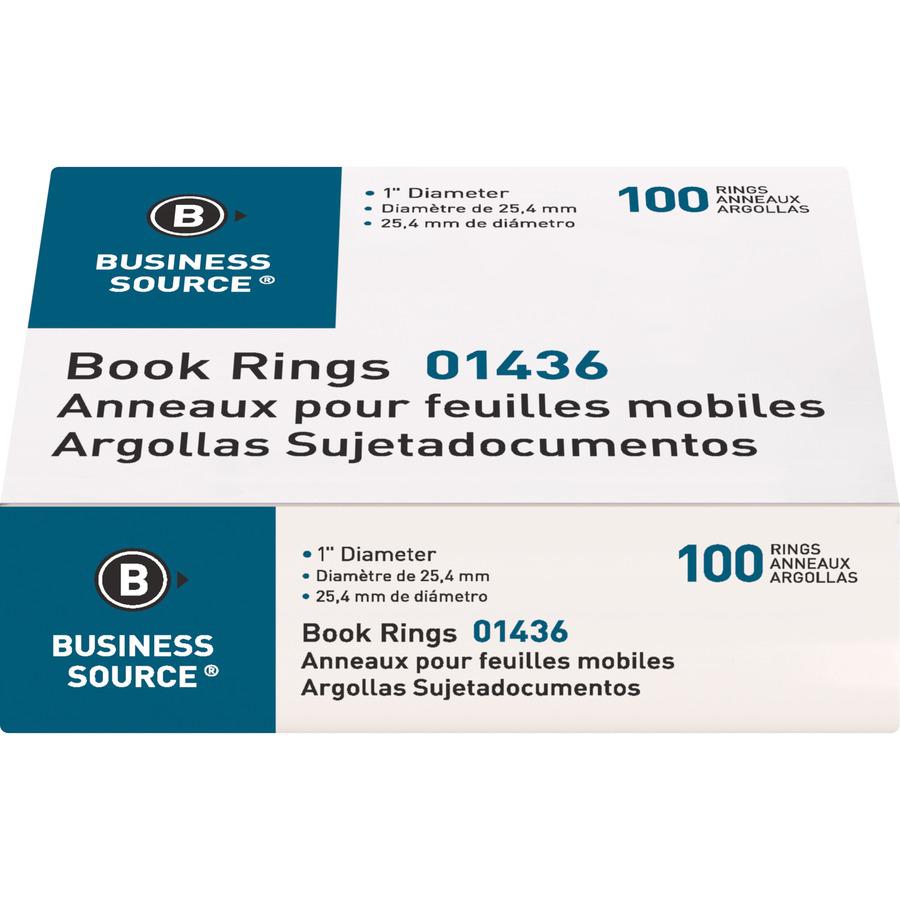 Business Source Standard Book Rings - 1" Diameter - Silver - Nickel Plated - 100 / Box. Picture 3