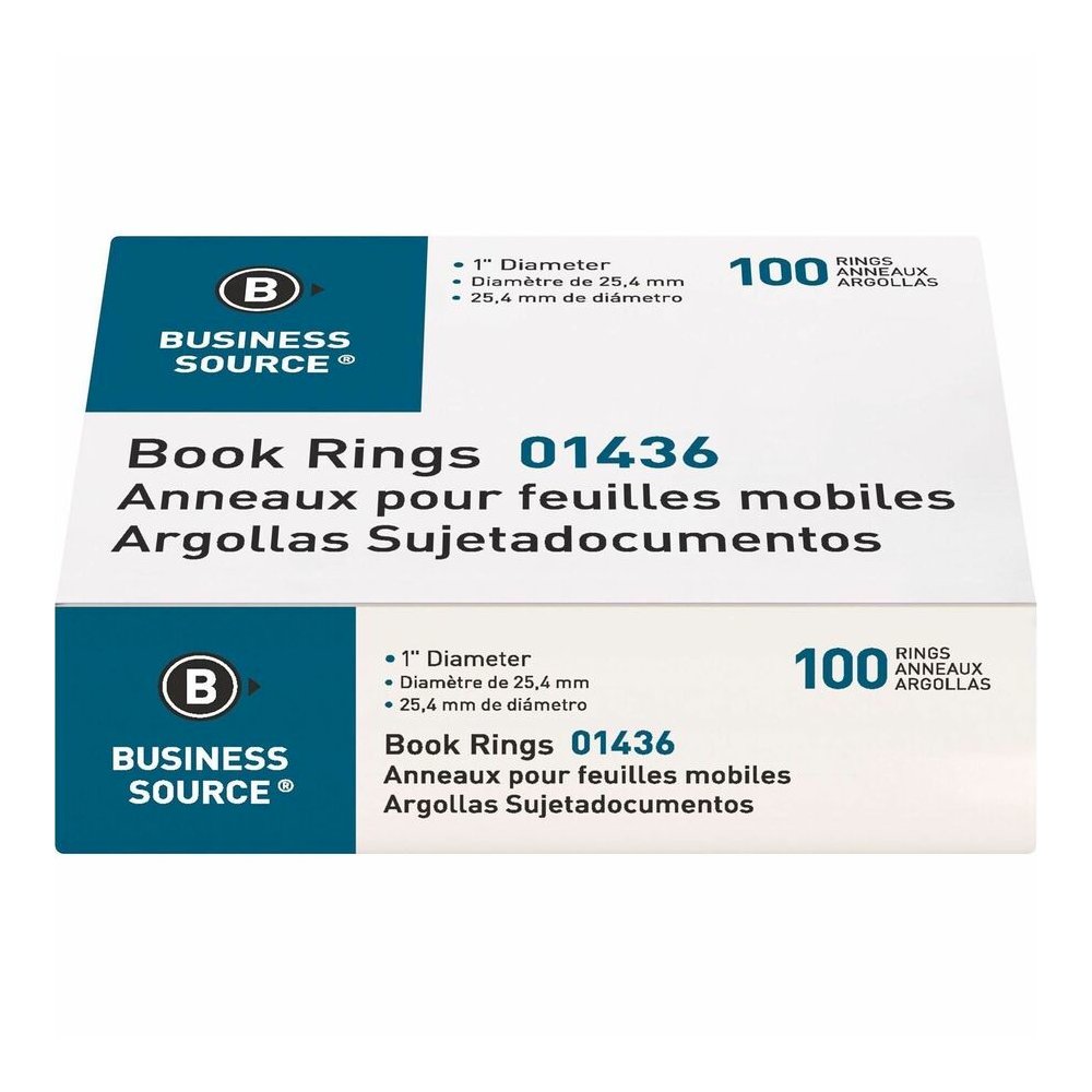 Business Source Standard Book Rings - 1" Diameter - Silver - Nickel Plated - 100/Box - 5 / Bundle. Picture 8
