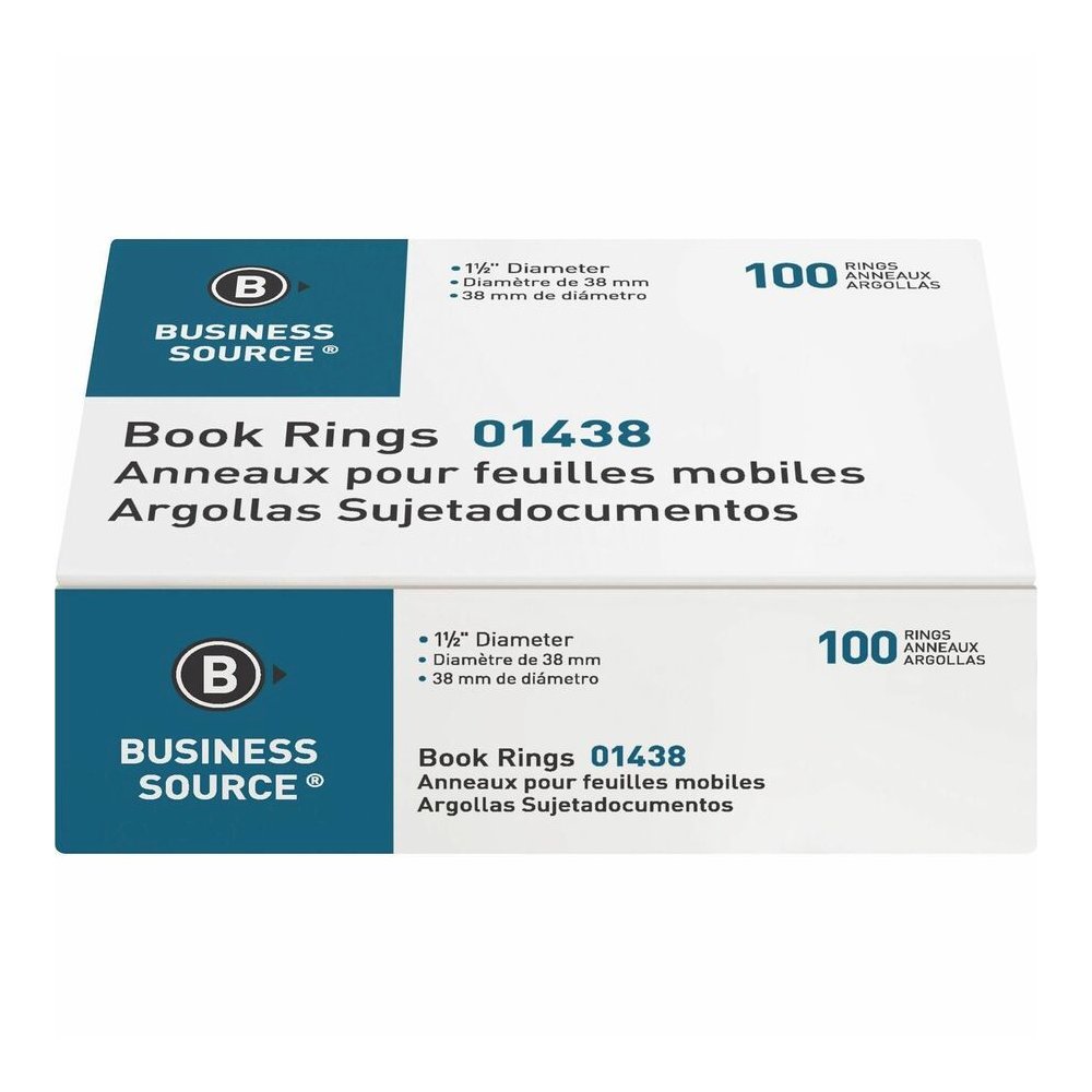 Business Source Standard Book Rings - 1.5" Diameter - Silver - Nickel Plated - 100/Box - 5 / Bundle. Picture 8