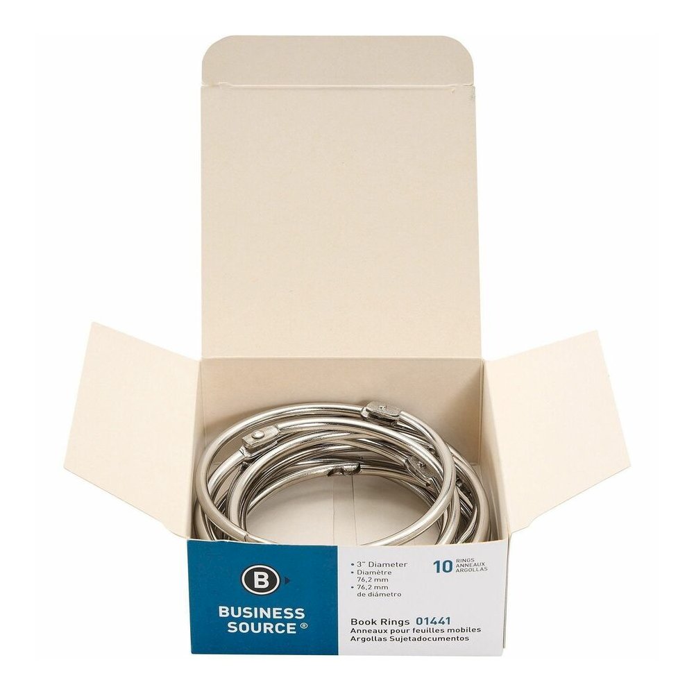Business Source Standard Book Rings - 3" Diameter - Silver - Nickel Plated - 10/Box - 5 / Bundle. Picture 6