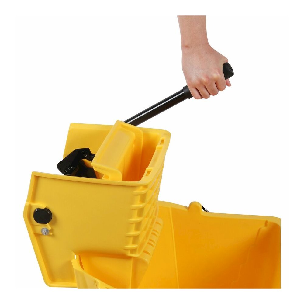 Genuine Joe 35-quart Side Press Mop Bucket & Wringer Combo - 8.75 gal - Caster - 21" x 16" x 14" - Yellow - 18 / Pallet. Picture 13