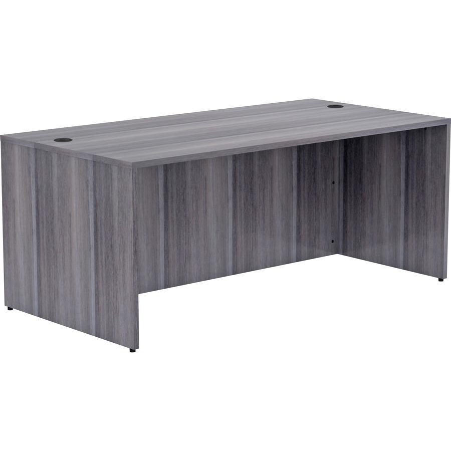 Lorell Essentials Series Rectangular Desk Shell - 29.5" Height x 70.9" Width x 35.4" Depth, 70.9" Width x 35.4" Depth x 1" Thickness Top - Laminate, Weathered Charcoal Table Top - Grommet, Durable, Mo. Picture 8