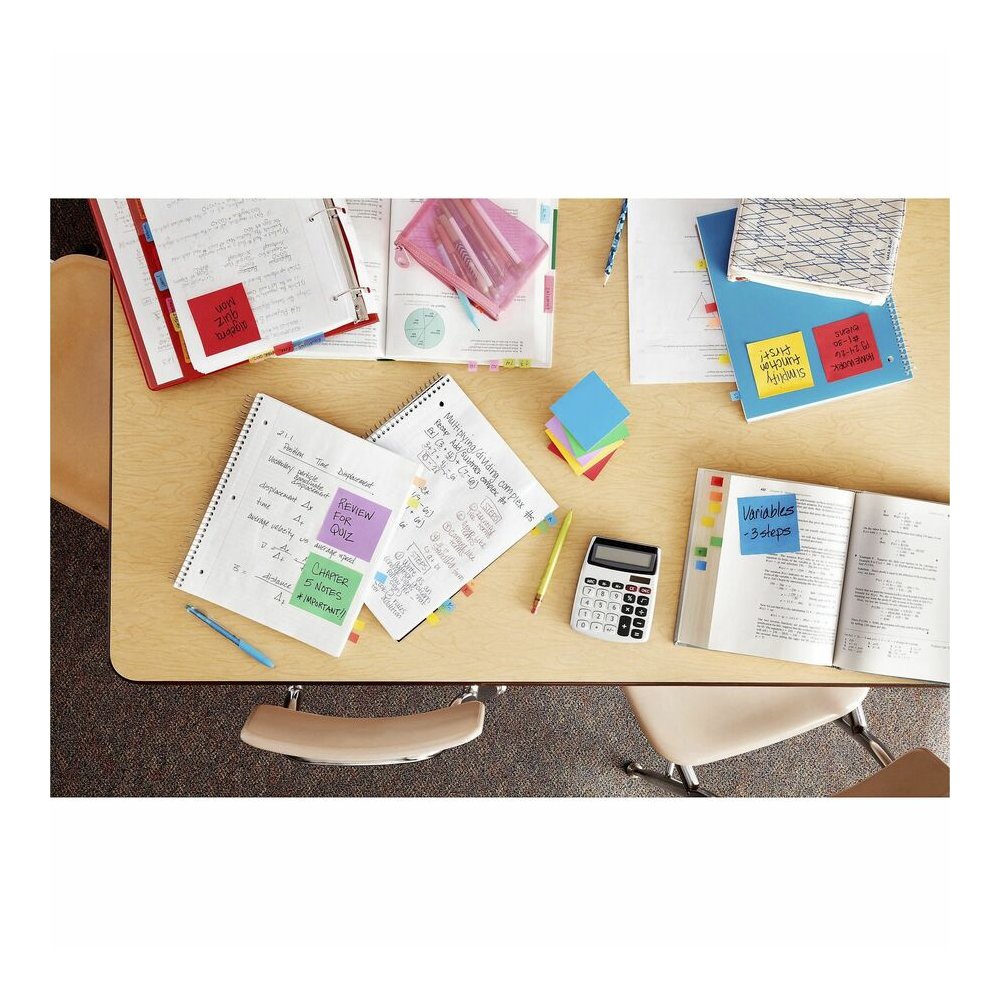 Post-it&reg; Super Sticky Notes Bus Cabinet Pack - 3" Flag/Note Width x 3" Flag/Note Length - Square - 70 Sheets per Pad - Iris, Electric Blue, Evergreen, Yellow, Candy Red - Sticky, Recyclable, Adhes. Picture 7