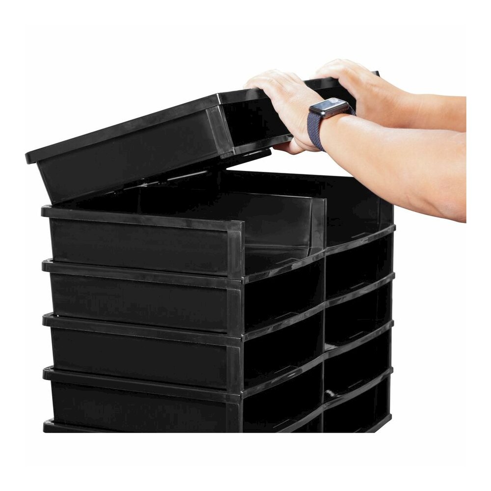 Storex Quick Stack 6-sorter Organizer - 500 x Sheet - 6 Compartment(s) - Compartment Size : 8.75" x 11.50" x 2" - 8.70" Height x 13.60" Width20.50" Length - Black - Plastic - 1 Each. Picture 12