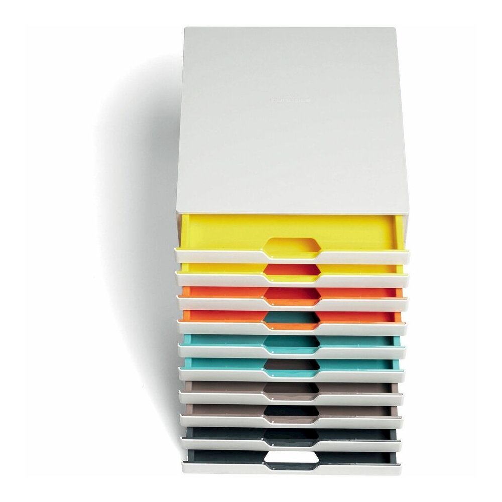 DURABLE VARICOLOR MIX 10 Drawer Desktop Storage Box, White/Multicolor - 10 Drawer(s) - 11" Height x 11.5" Width x 14" DepthDesktop - White - Plastic - 1 Each. Picture 7