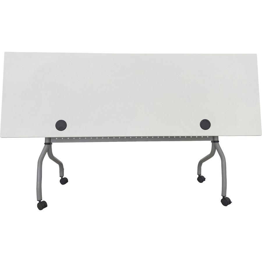 Lorell Flip Top Training Table - White Top - Silver Base - 4 Legs - 23.60" Table Top Length x 72" Table Top Width - 29.50" Height - Assembly Required - Melamine Top Material - 1 Each. Picture 11