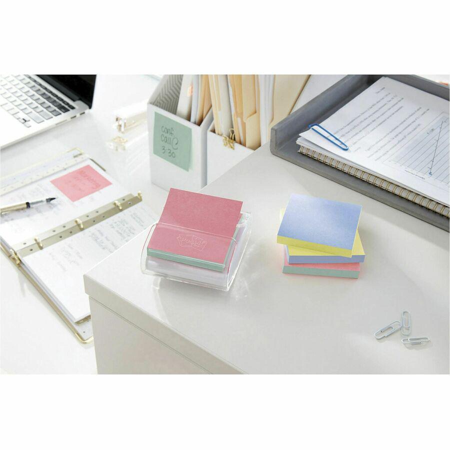 Post-it&reg; Greener Dispenser Notes - 3" Flag/Note Width x 3" Flag/Note Length - Square - 100 Sheets per Pad - Positively Pink, Fresh Mint, Moonstone - Paper - Self-stick, Removable, Recyclable, Pop-. Picture 4