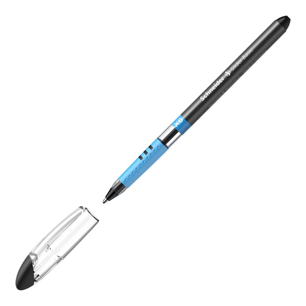 Schneider Slider Basic XB Ballpoint Pen - Black Ink - Transparent Rubberized, Black, Silver Barrel - Stainless Steel Tip - 10 / Pack. Picture 9