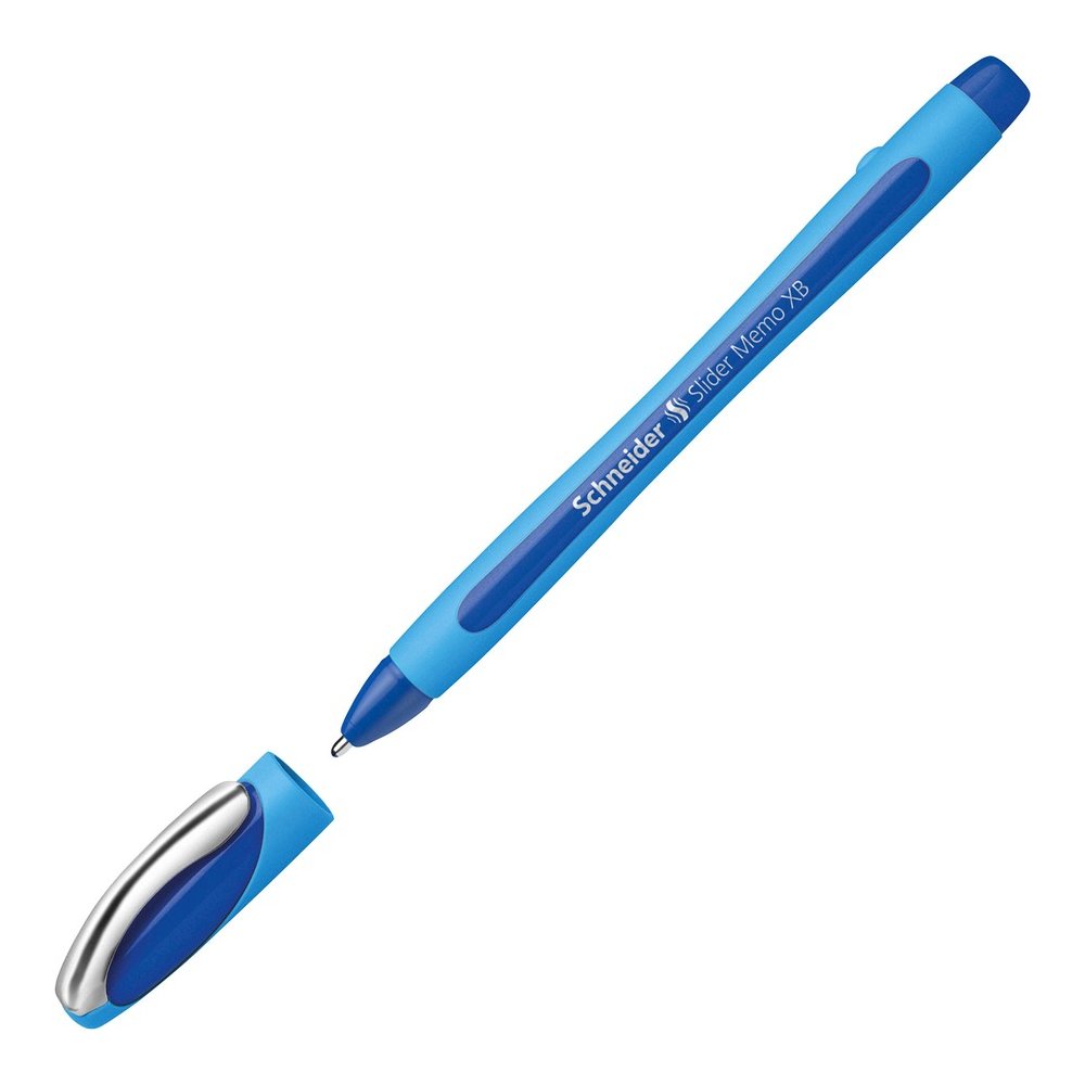 Schneider Slider Memo XB Ballpoint Pen - Blue Ink - Blue Rubberized, Light Blue Barrel - Stainless Steel Tip - 10 / Pack. Picture 11