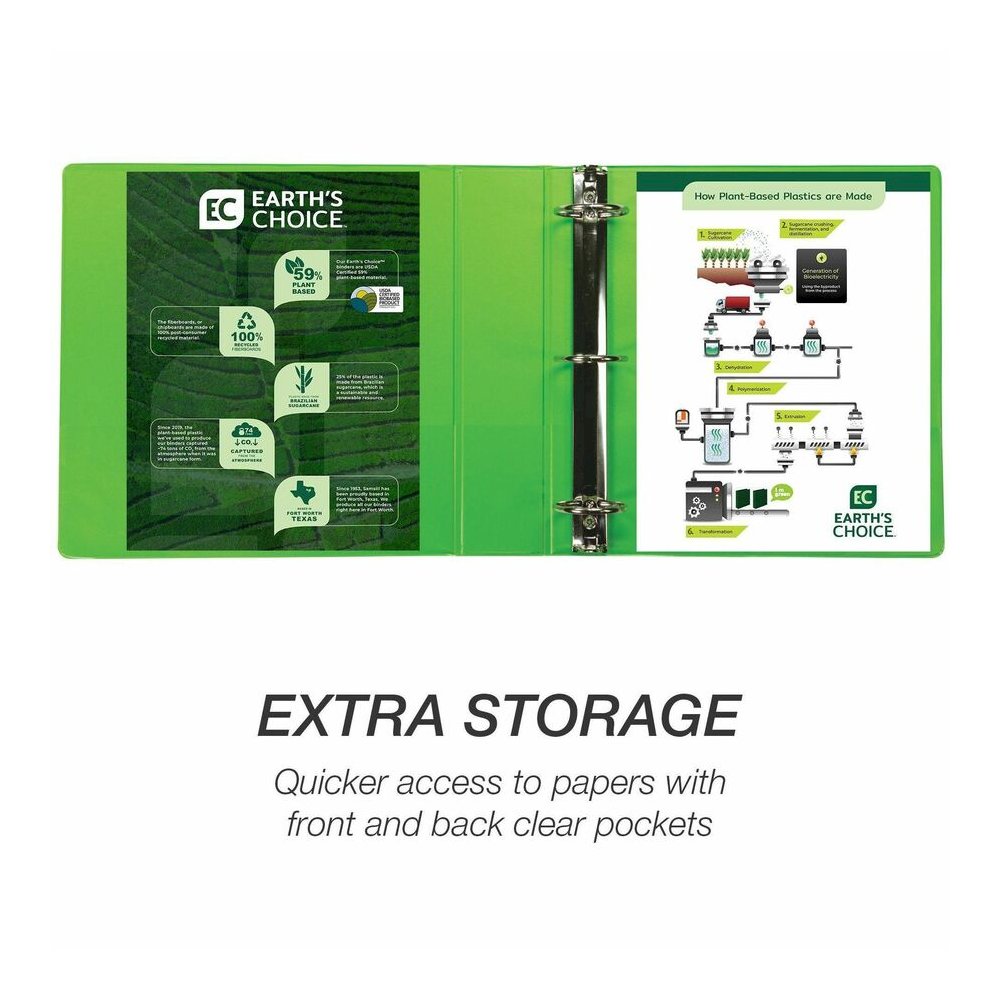 Samsill Earthchoice Durable View Binder - 2" Binder Capacity - Letter - 8 1/2" x 11" Sheet Size - 425 Sheet Capacity - 3 x 2" Ring - Fastener: Round Ring - Pocket: 2, Internal - Chipboard - Assorted -. Picture 3