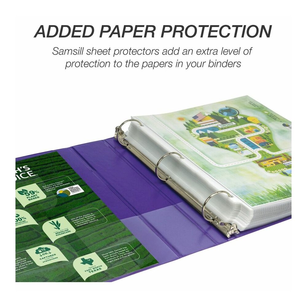 Samsill Earth's Choice Plant-based View Binders - 1 1/2" Binder Capacity - Letter - 8 1/2" x 11" Sheet Size - 3 Ring - Fastener: Round Ring - Chipboard, Polypropylene, Plastic - Purple - Recycled - Bi. Picture 16