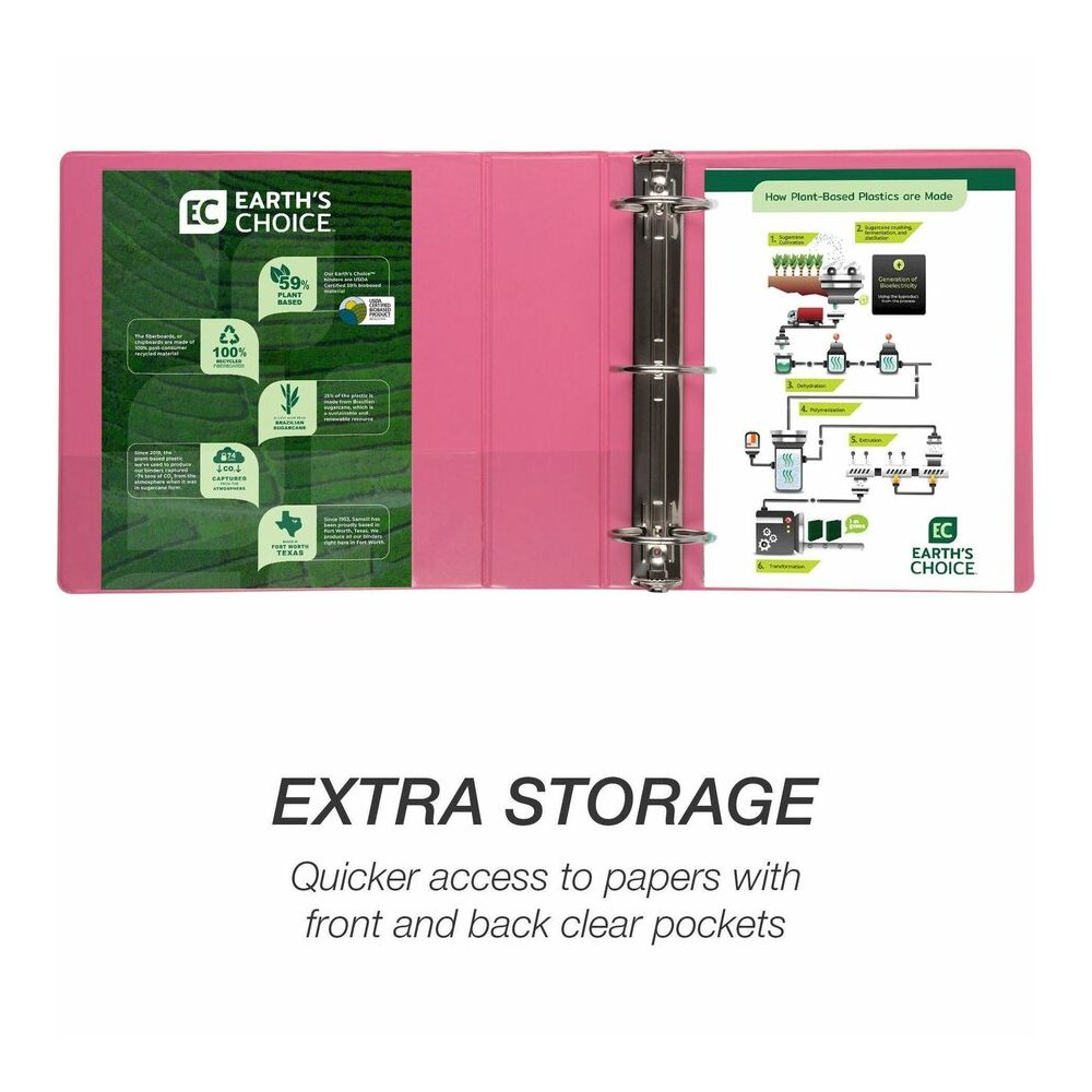 Samsill Earth's Choice Plant-based View Binders - 3" Binder Capacity - Letter - 8 1/2" x 11" Sheet Size - 3 Ring - Fastener: Round Ring - Pocket: 2 - Chipboard, Polypropylene, Plastic - Berry Pink - R. Picture 13