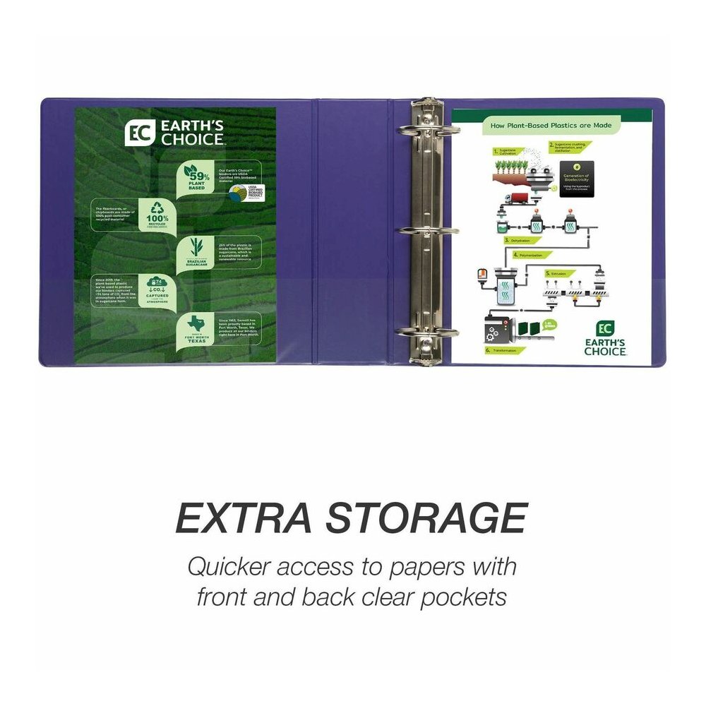 Samsill Earth's Choice Plant-based View Binders - 3" Binder Capacity - Letter - 8 1/2" x 11" Sheet Size - 3 Ring - Fastener: Round Ring - Chipboard, Polypropylene, Plastic - Purple - Recycled - Durabl. Picture 13