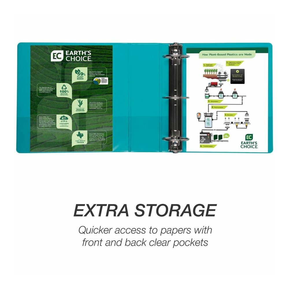 Samsill Earth's Choice Plant-based View Binders - 3" Binder Capacity - Letter - 8 1/2" x 11" Sheet Size - 3 Ring - Fastener: Round Ring - Pocket: 2 - Chipboard, Polypropylene, Plastic - Turquoise - Re. Picture 18