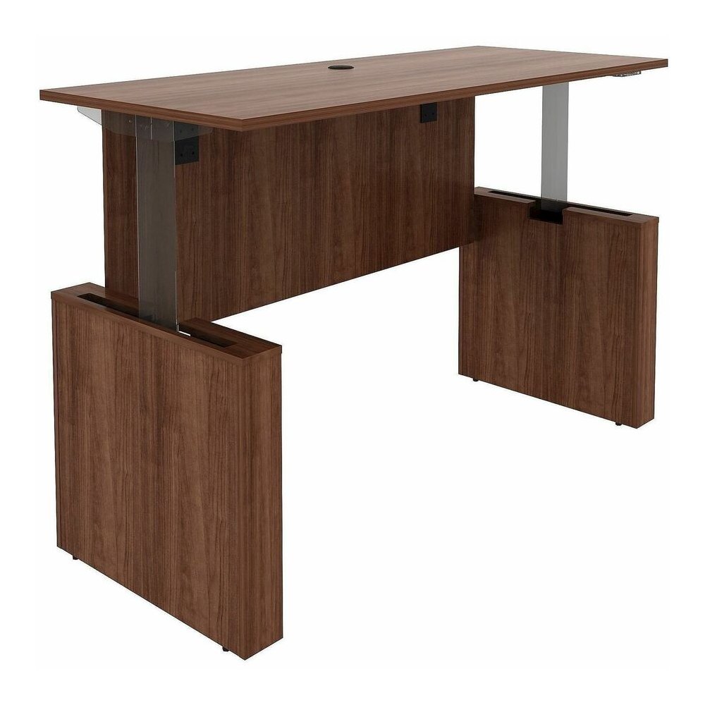 Lorell Essentials 72" Sit-to-Stand Desk Shell - 49" Height x 72" Width x 29" Depth, 1" Thickness Top - Finish: Walnut, Laminate - Walnut, Laminate Table Top - Laminated, Cam Lock, Durable, Grommet, Co. Picture 13