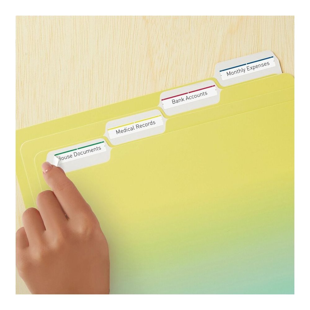 Avery&reg; Removable Laser/Inkjet Filing Labels - 2/3" Width x 3 7/16" Length - Removable Adhesive - Rectangle - Inkjet, Laser - Matte - Blue, Green, Red, White, Yellow - Paper - 30 / Sheet - 25 Total. Picture 6