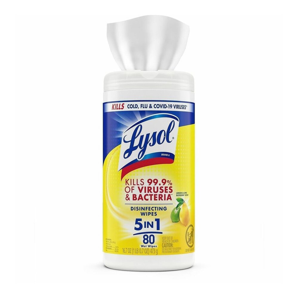 Lysol Disinfecting Wipes - Ready-To-Use - Lemon, Lime Blossom Scent - 7" Length x 7.25" Width - Bleach-free, Antibacterial, Disinfectant, Pre-moistened - White - 80/Tub - 6 / Carton. Picture 10