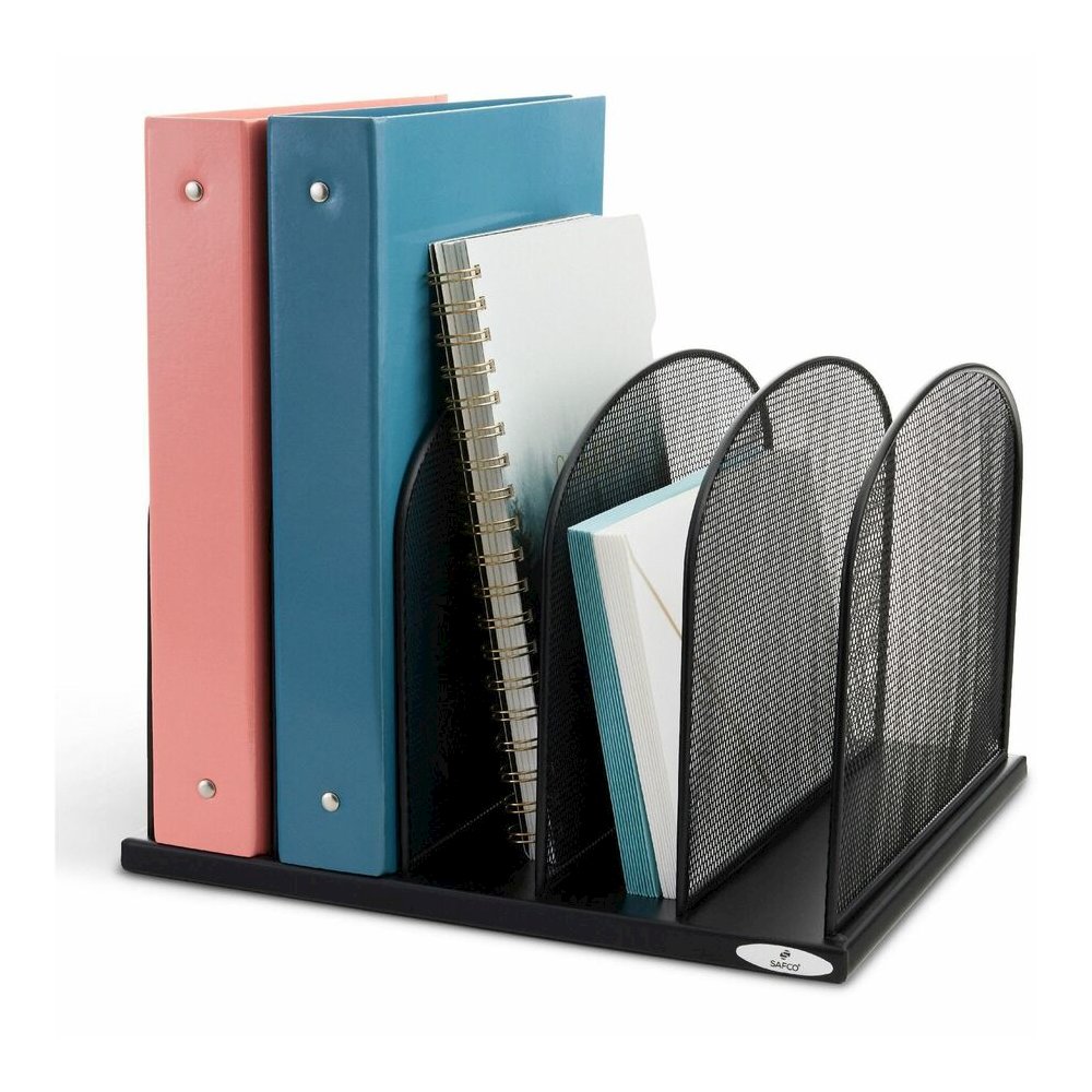 Safco Mesh Desk Organizers - 5 Compartment(s) - Compartment Size : 2" - 8.25" Height x 12.50" Width x 11.25" Depth - Desktop - Powder Coated - Black - Steel - 1 Each. Picture 13