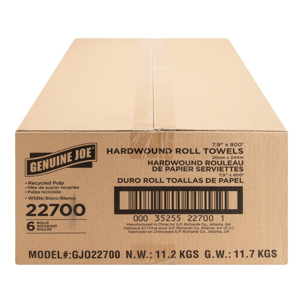 Genuine Joe Hardwound Roll Paper Towels - 7.90" Width x 800 ft Length - 2" Core - White - 6 / Carton. Picture 7