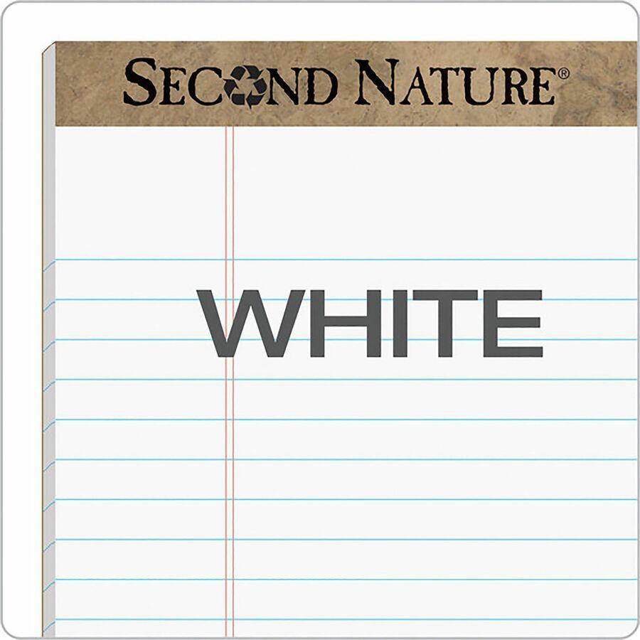 TOPS Second Nature Legal Rule Recycled Writing Pad - 50 Sheets - 0.34" Ruled - Red Margin - 15 lb Basis Weight - 8 1/2" x 11 3/4" Sheet Size - White Paper - Perforated, Resist Bleed-through, Easy Tear. Picture 4