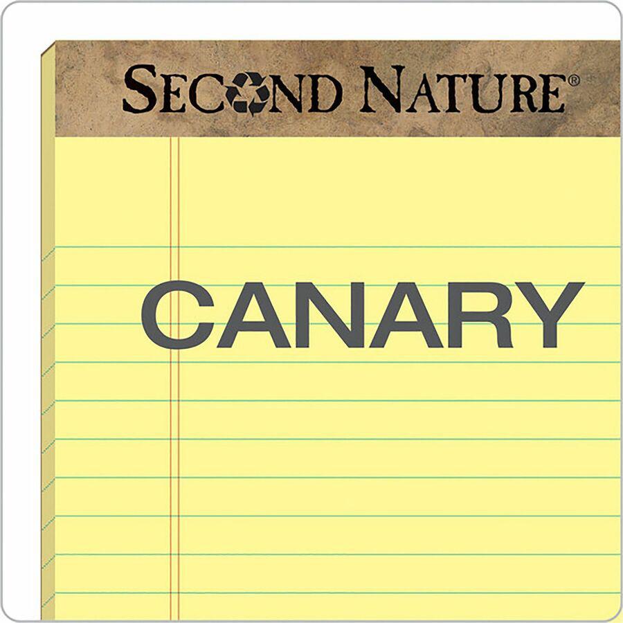 TOPS Second Nature Ruled Canary Writing Pads - 50 Sheets - 0.34" Ruled - Red Margin - 15 lb Basis Weight - 8 1/2" x 11 3/4" Sheet Size - Canary Paper - Perforated, Resist Bleed-through, Easy Tear - Re. Picture 3