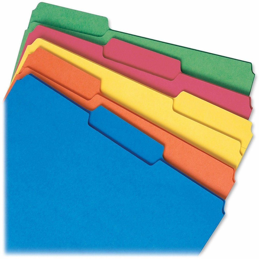Smead 1/3 Tab Cut Letter Recycled Interior File Folder - 8 1/2" x 11" - 3/4" Expansion - Top Tab Location - Assorted Tab Position - 11 pt. - 1 Plys - Green, Orange, Red, Sky Blue, Yellow - 10% Recycle. Picture 13