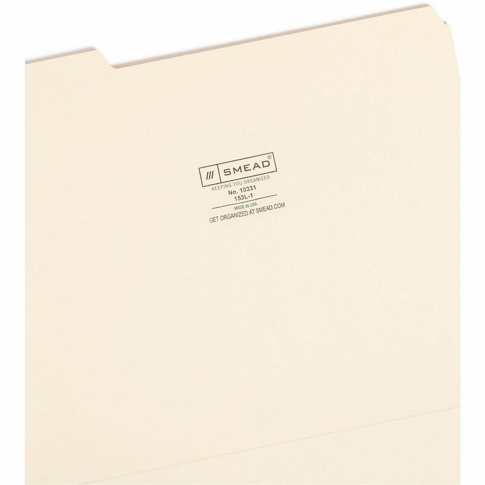 Smead 1/3 Tab Cut Letter Recycled Top Tab File Folder - 8 1/2" x 11" - 3/4" Expansion - Top Tab Location - Left Tab Position - 11 pt. - 1 Plys - Manila - 10% Recycled - 100 / Box. Picture 8