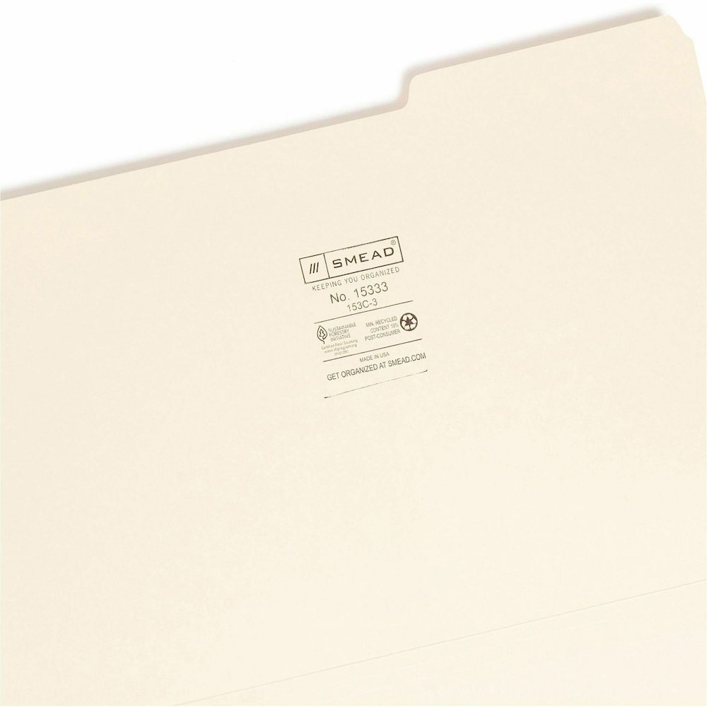 Smead 1/3 Tab Cut Legal Recycled Top Tab File Folder - 8 1/2" x 14" - 3/4" Expansion - Top Tab Location - Third Tab Position - 11 pt. - 1 Plys - Manila - 10% Recycled - 100 / Box. Picture 9